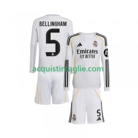 Divisa di Calcio Real Madrid Jude Bellingham 5 Bambino Prima 2025/2026 Manica Lunga